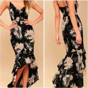 Lulu's Black Floral High Low Dress